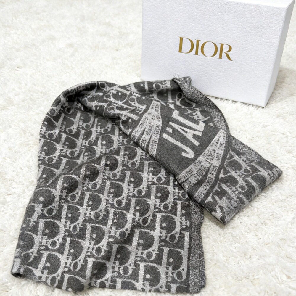 Dior Gray Black Houndstooth Logo Panel Scarf - Picture 2 of 4